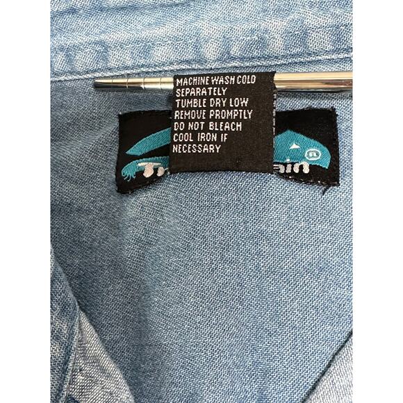 Tri-Mountain Top Womens XL Blue Button Up Tunic Denim Cat Lady Artsy 100% Cotton - Picture 8 of 12